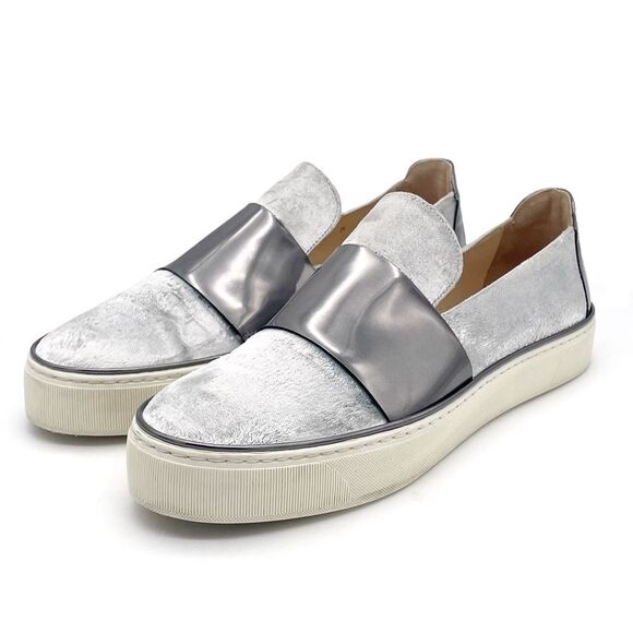 Stuart Weitzman Boyband Argento Velvet Platform Sneaker Silver Platinum Size 8 - Picture 5 of 16